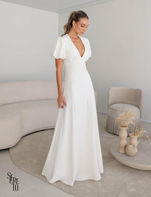 Vestido Longo Mangas Bufante Isa Off White