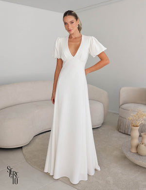 Vestido Longo Mangas Bufante Isa Off White