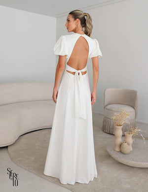 Vestido Longo Mangas Bufante Isa Off White