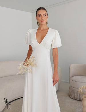 Vestido Longo Mangas Bufante Isa Off White