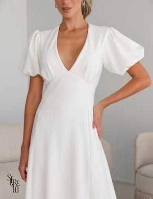 Vestido Longo Mangas Bufante Isa Off White