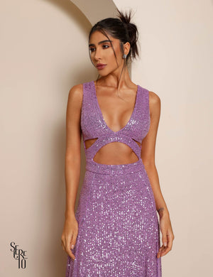 Vestido Longo Paetê Dominique Lilás