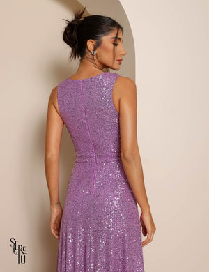 Vestido Longo Paetê Dominique Lilás