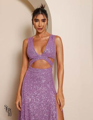 Vestido Longo Paetê Dominique Lilás