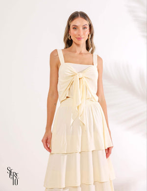 Conjunto Cropped Saia Babado Melissa Creme