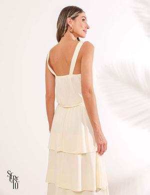 Conjunto Cropped Saia Babado Melissa Creme