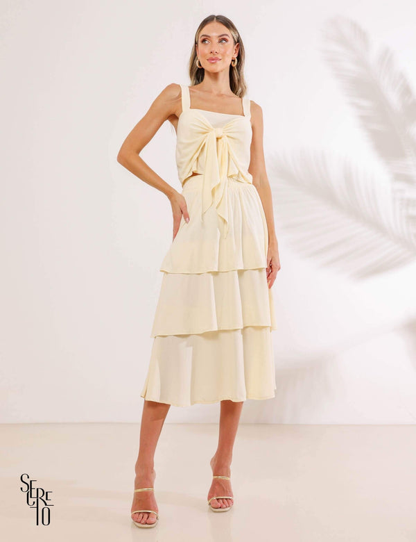 Conjunto Cropped Saia Babado Melissa Creme