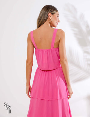 Conjunto Cropped Saia Babado Melissa Rosa