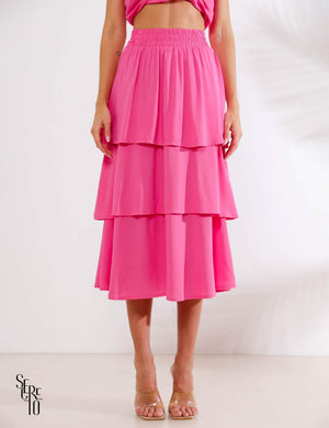 Conjunto Cropped Saia Babado Melissa Rosa