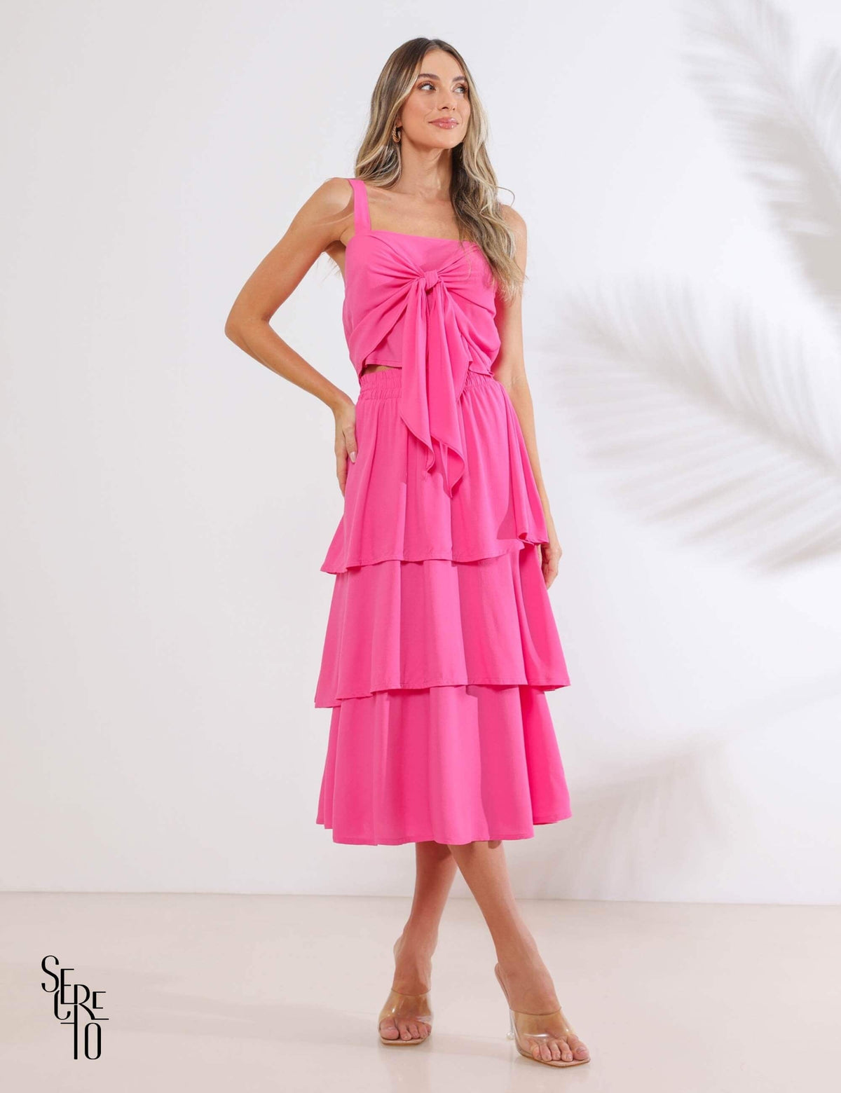 Conjunto Cropped Saia Babado Melissa Rosa