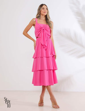 Conjunto Cropped Saia Babado Melissa Rosa