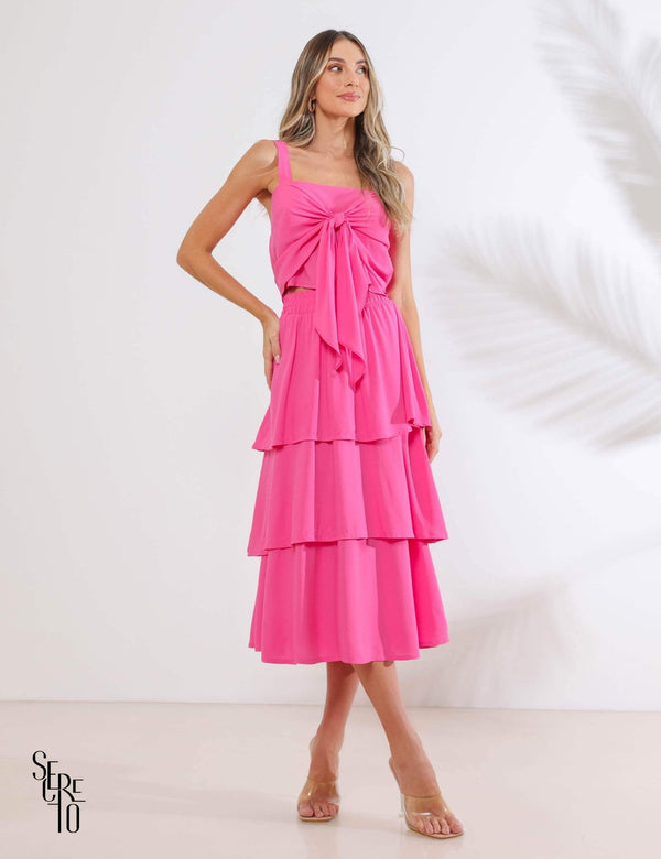 Conjunto Cropped Saia Babado Melissa Rosa