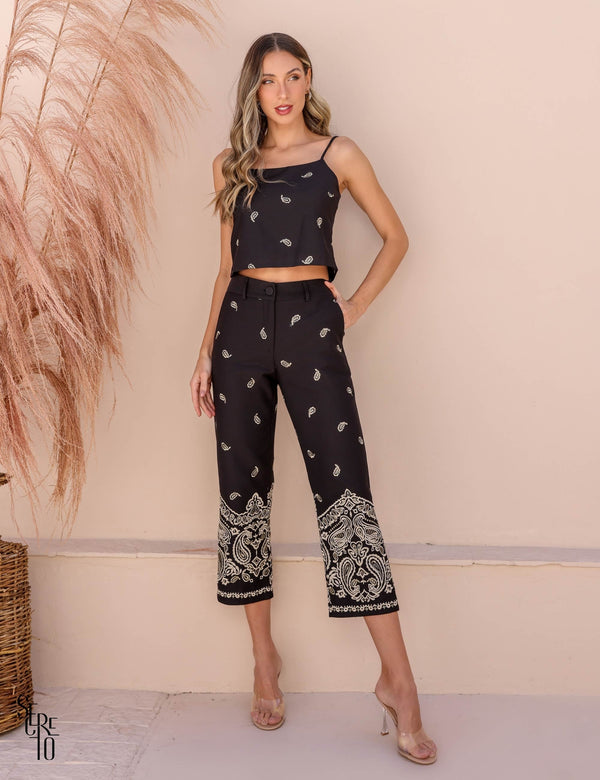 Calça Linho Bordado Laura Preto