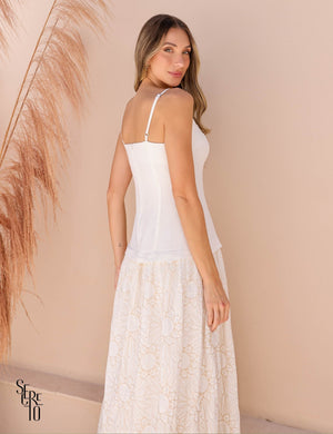 Vestido Longo Linho Bordado Natural