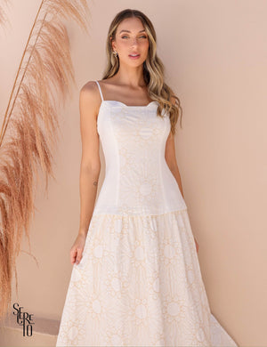 Vestido Longo Linho Bordado Natural