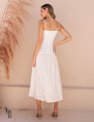 Vestido Longo Linho Bordado Natural