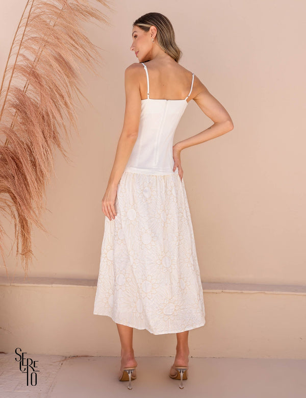 Vestido Longo Linho Bordado Natural