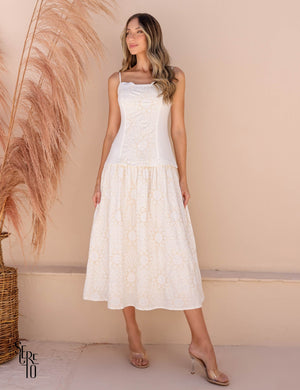 Vestido Longo Linho Bordado Natural