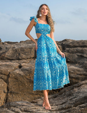 Vestido Longuete Laise Nanda Azul turquesa