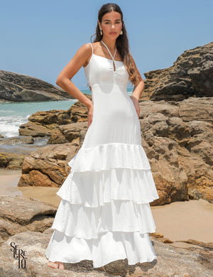 Vestido Longo Camadas Domenica Off White
