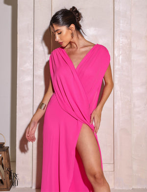 Kaftan Liso Saídas de Praia Longo Frente e Costas Cruzadas Maldivas Rosa (Não Acompanha Cinto e Biquini)