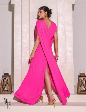 Kaftan Liso Saídas de Praia Longo Frente e Costas Cruzadas Maldivas Rosa (Não Acompanha Cinto e Biquini)