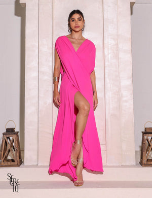 Kaftan Liso Saídas de Praia Longo Frente e Costas Cruzadas Maldivas Rosa (Não Acompanha Cinto e Biquini)