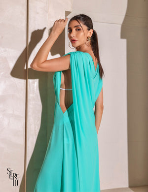 Kaftan Liso Saídas de praia Longo Frente e Costas Cruzadas Maldivas Turquesa (Não Acompanha Cinto e Biquini)