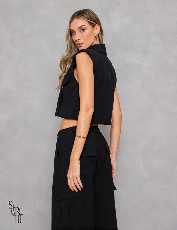 Conjunto Cropped e Calça Lila Preto