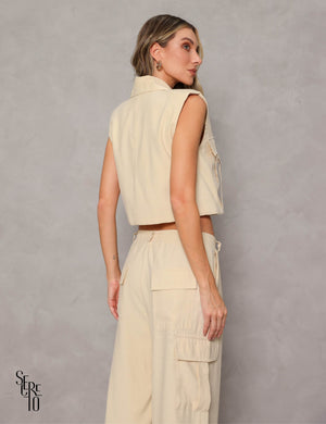 Conjunto Cropped e Calça Lila Creme