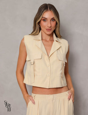 Conjunto Cropped e Calça Lila Creme