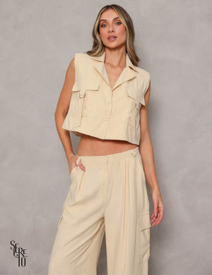 Conjunto Cropped e Calça Lila Creme