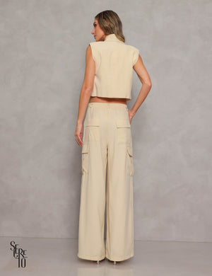 Conjunto Cropped e Calça Lila Creme