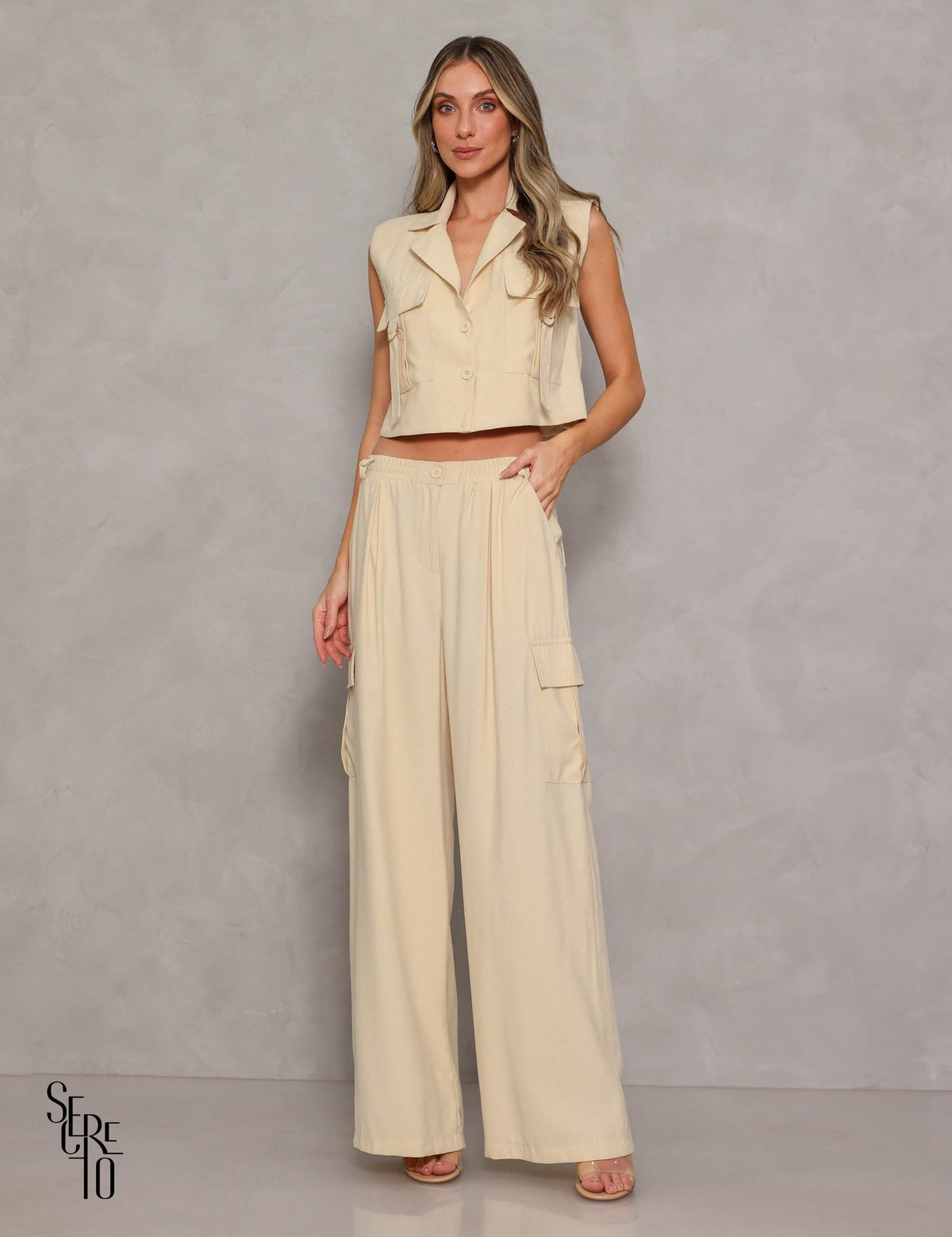 Conjunto Cropped e Calça Lila Creme