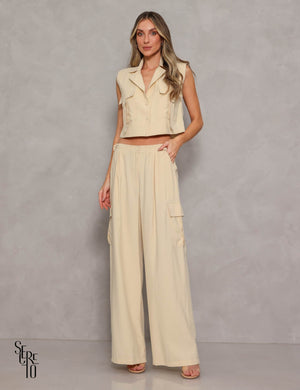 Conjunto Cropped e Calça Lila Creme