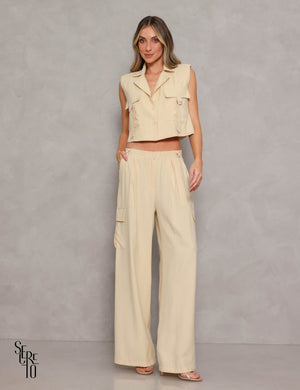 Conjunto Cropped e Calça Lila Creme