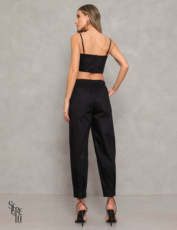 Conjunto Calça e Cropped Gina Preto