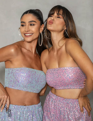 Conjunto Top e Short Paetê Sereia Rosa