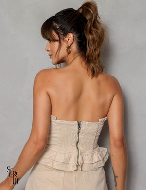 Cropped T.Q.C Babados Beth Areia