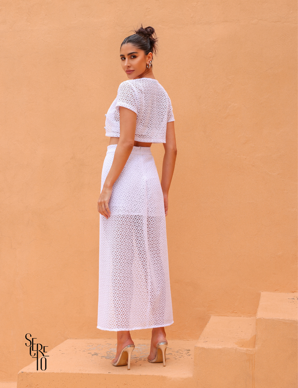 Conjunto Saia Blusa e Top Alice Branco