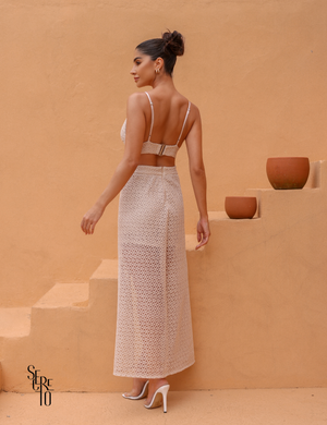 Conjunto Saia Blusa e Top Alice Bege