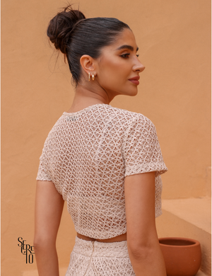Conjunto Saia Blusa e Top Alice Bege