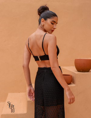 Conjunto Saia Blusa e Top Alice Preto