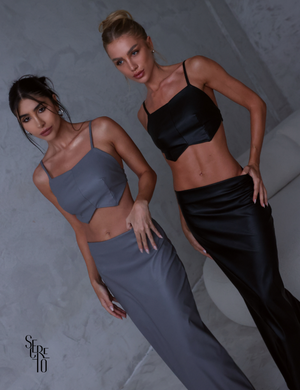 Conjunto Top e Saia Zaira Couro Cinza