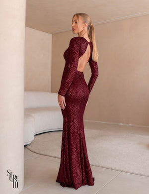 Vestido Longo Paetê Maeve Vinho