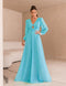 Vestido Longo Manga Longa Diya Azul Claro