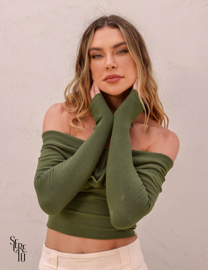 Blusa Ombro a Ombro Leona Verde Musgo