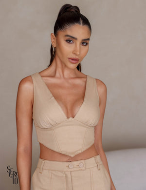 Conjunto Cropped e Saia Nagia Bege