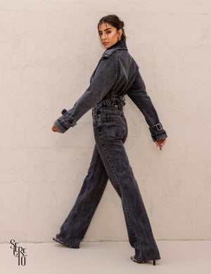 Jaqueta Jeans Destroyed Flore Preto