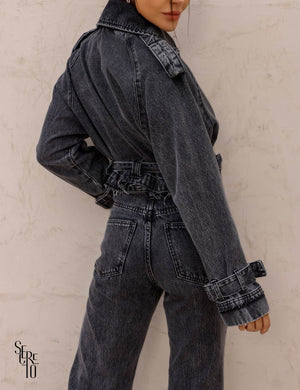 Jaqueta Jeans Destroyed Flore Preto